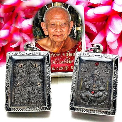 Somdej Salika Pikanet Elephant God Wealth Magic Luck Hong Black Thai Amulet 9160