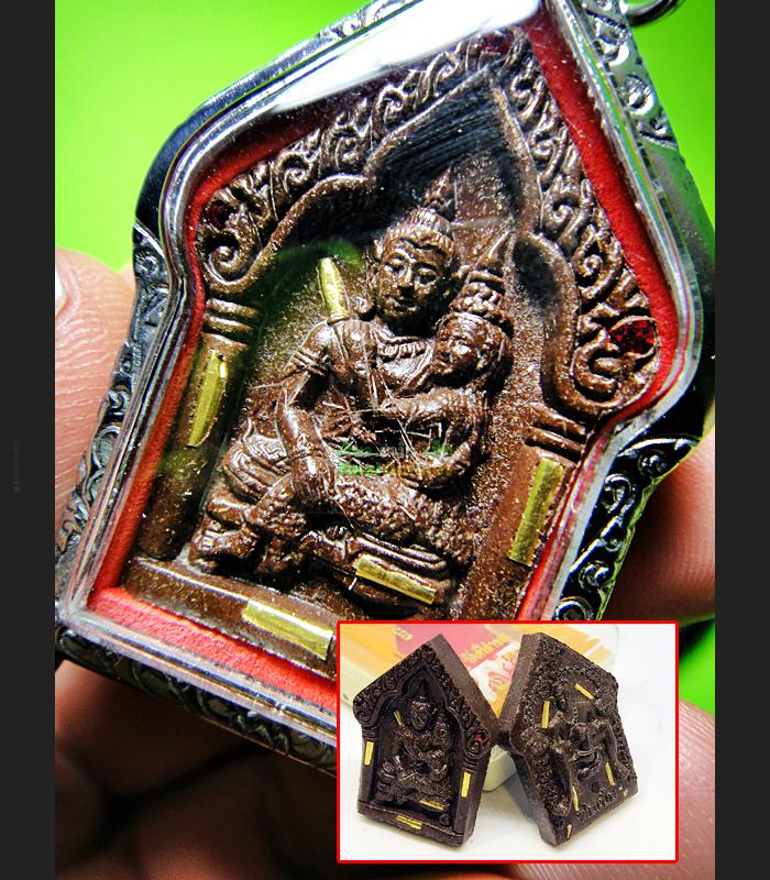 Love Lucky Charm KhunPaen Leklai Magic Wealth Key 9 Gold Takrut Thai Amulet 9204