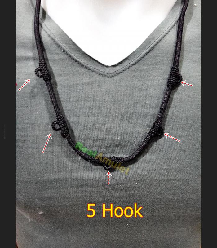 NECKLACE NYLON CHAIN STRING WEAR HANG THAI AMULET HANDMADE 30CM BLACK 5HOOK