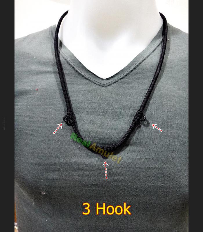 NECKLACE NYLON CHAIN STRING WEAR HANG THAI AMULET HANDMADE 30CM BLACK 3HOOK
