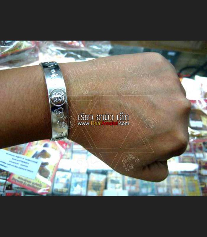 MAGIC-BRACELET SACRED BANGEL THAI AMULET HOLY SILVER PLATED LP SANG SILVERY