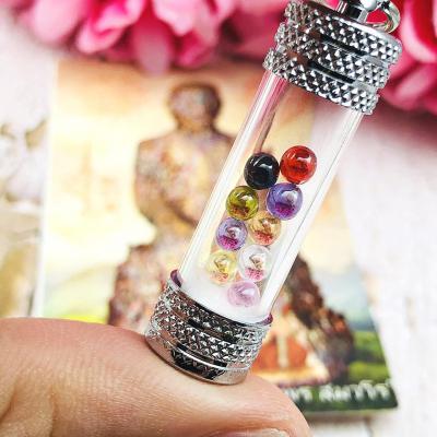 Leklai Naga Eye Takrut Crystal 9pcs Color Magic Lucky Immortal Thai Amulet #9485