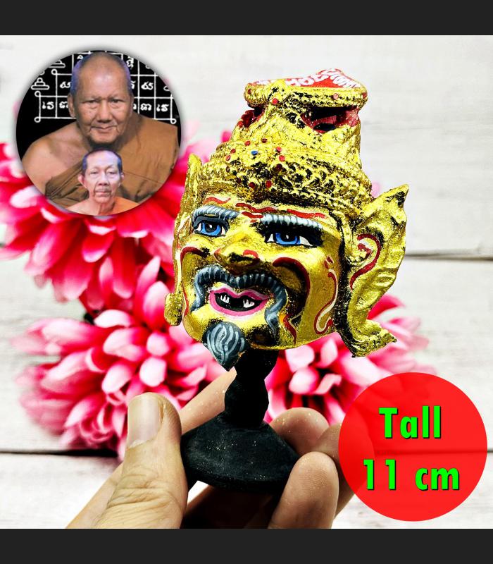 Lersri Gold Mask Head Khon Fortune Healing Well Pern Watbangpha Thai Amulet 9526