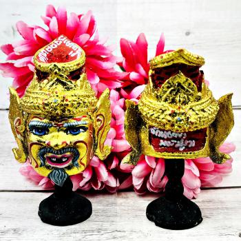Lersri Gold Mask Head Khon Fortune Healing Well Pern Watbangpha Thai Amulet 9526