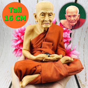 Lifelike Wax Art Monk Statue Meditation Lp Tuad WatChanghai Thai Amulet #9860