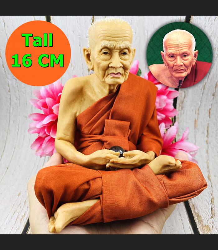 Lifelike Wax Art Monk Statue Meditation Lp Tuad WatChanghai Thai Amulet #9860