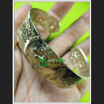 BRACELET HOLY RICHLY HARMLESS TIGER FACE ALPHABET BANGEL THAI AMULET LP PERN SILVERY