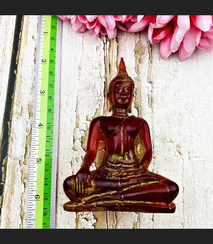 Seated Buddha Statue Magic Feng Shui Hand Gold Dust Red Blood Thai Amulet #5405