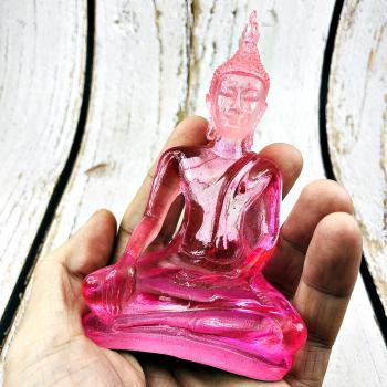 Buddha Statue Peaceful Luck God Deity Love Pink Rose Home Decor Thai Amulet 5406