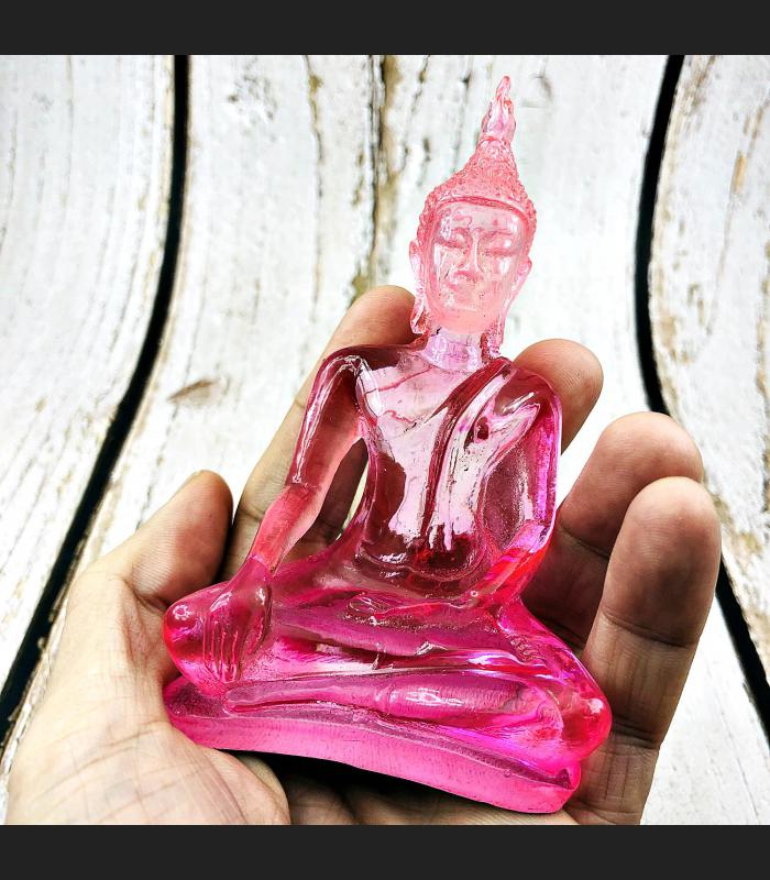 Buddha Statue Peaceful Luck God Deity Love Pink Rose Home Decor Thai Amulet 5406