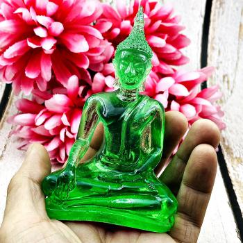 Touch Earth Buddha Statue Posture Peaceful Smiling Green Decor Thai Amulet #5407