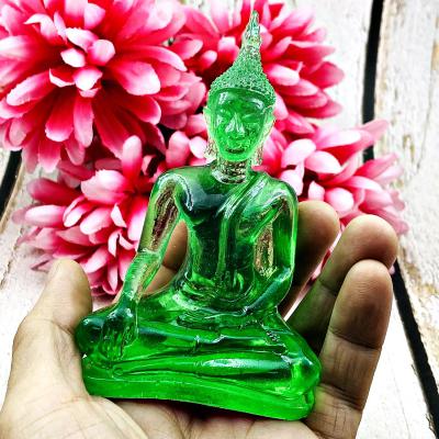 Touch Earth Buddha Statue Posture Peaceful Smiling Green Decor Thai Amulet #5407