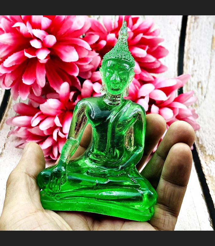 Touch Earth Buddha Statue Posture Peaceful Smiling Green Decor Thai Amulet #5407