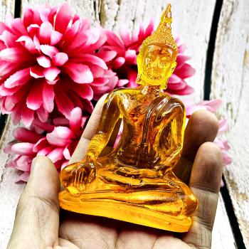 Home Decor Seated Buddha Statue Figurine Peaceful Magic Amber Thai Amulet #5408