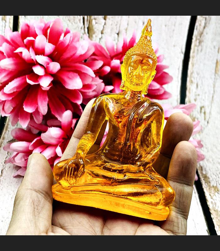 Home Decor Seated Buddha Statue Figurine Peaceful Magic Amber Thai Amulet #5408
