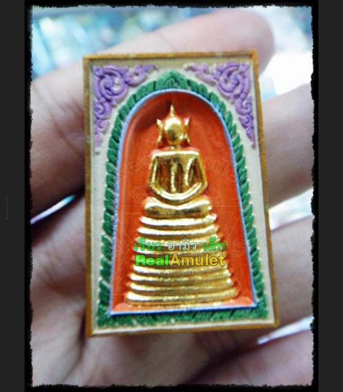 SOMDEJ 108 MONK MASS BLESSED THAI AMULET WAT NOK 9 ROW SEAT GOLD PAINT ORANGE