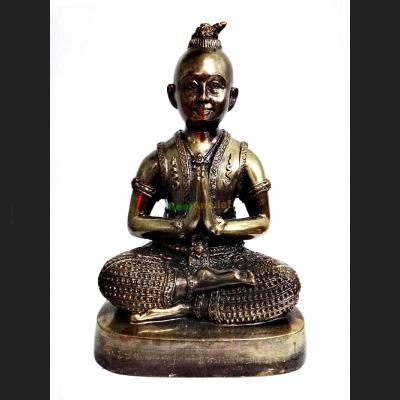 LARGE BRONZE STATUE CALMLY PRAYING BOY GUMAN THAI AMULET LP PERN BE2553