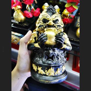 THAI REAL AMULET RAHU BUCHA BLACK GOLD BRONZE STATUE LUCKY LP KLOY 19 MONK