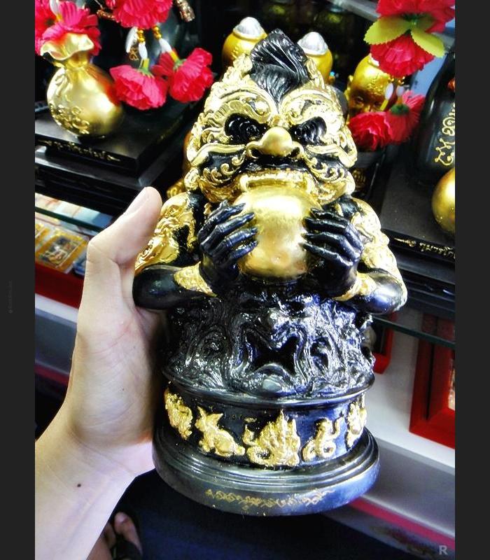 THAI REAL AMULET RAHU BUCHA BLACK GOLD BRONZE STATUE LUCKY LP KLOY 19 MONK