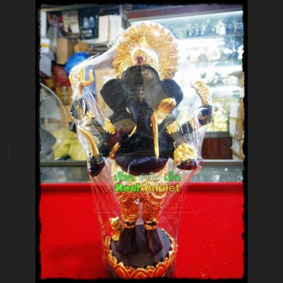 LARGE BRONZE STANDING STATUE GENESHA ELEPHANT GOD SUCCESSFUL AMULET THAI RICHLY LP KEY WAT SRILAMYOG