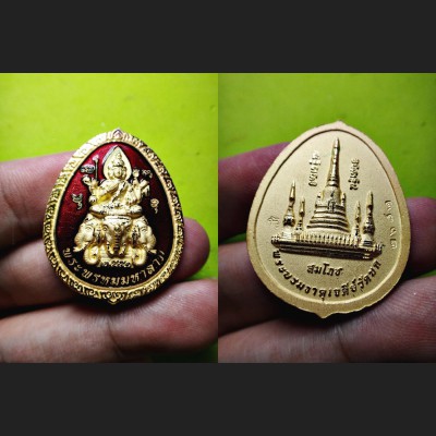 THAI REAL AMULET 4FACE GOD 108 MONK BLESSED WAT NOK 18K GOLD PLATED BLUE