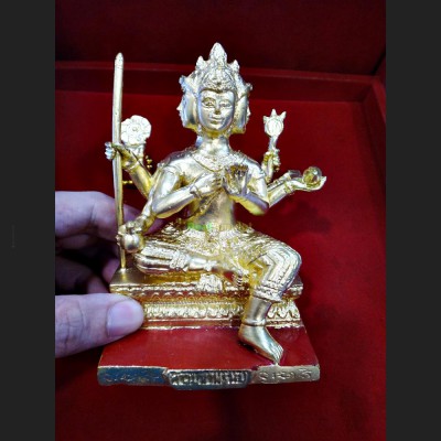 Magic Bronze Statue Phom Four 4face Deity Lucky Magic Gold Key Thai Amulet #6465