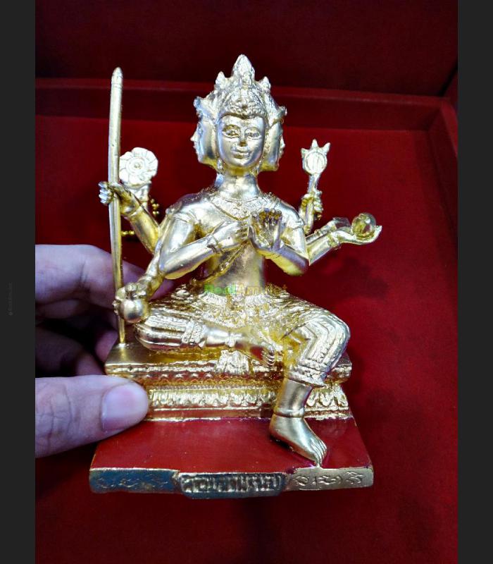 Magic Bronze Statue Phom Four 4face Deity Lucky Magic Gold Key Thai Amulet #6465
