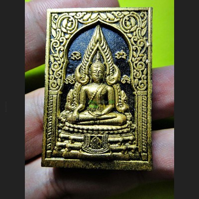 HAND PAINT THAI REAL AMULET CHINNARAJ LUCKY CHARM PENDANT MONK GOLD BLACK