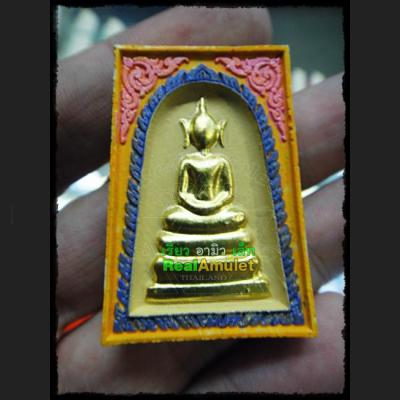 HAND PAINT THAI REAL AMULET SOMDEJ 108 MONK MASS BLESSED WAT NOK 3ROW SEAT GOLD PAINT YELLOW