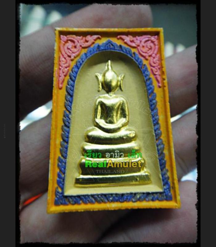 HAND PAINT THAI REAL AMULET SOMDEJ 108 MONK MASS BLESSED WAT NOK 3ROW SEAT GOLD PAINT YELLOW