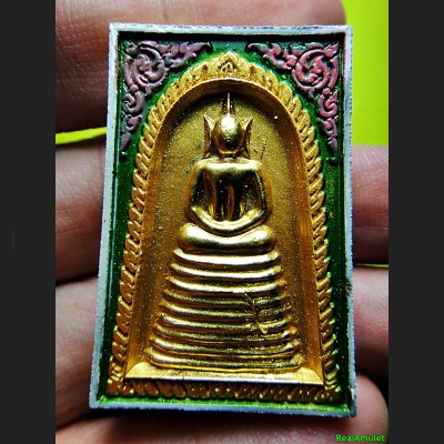 HANDMADE THAI REAL AMULET SOMDEJ 108 MONKS BLESSING WAT NOK 9ROW SEAT GOLD LEAF