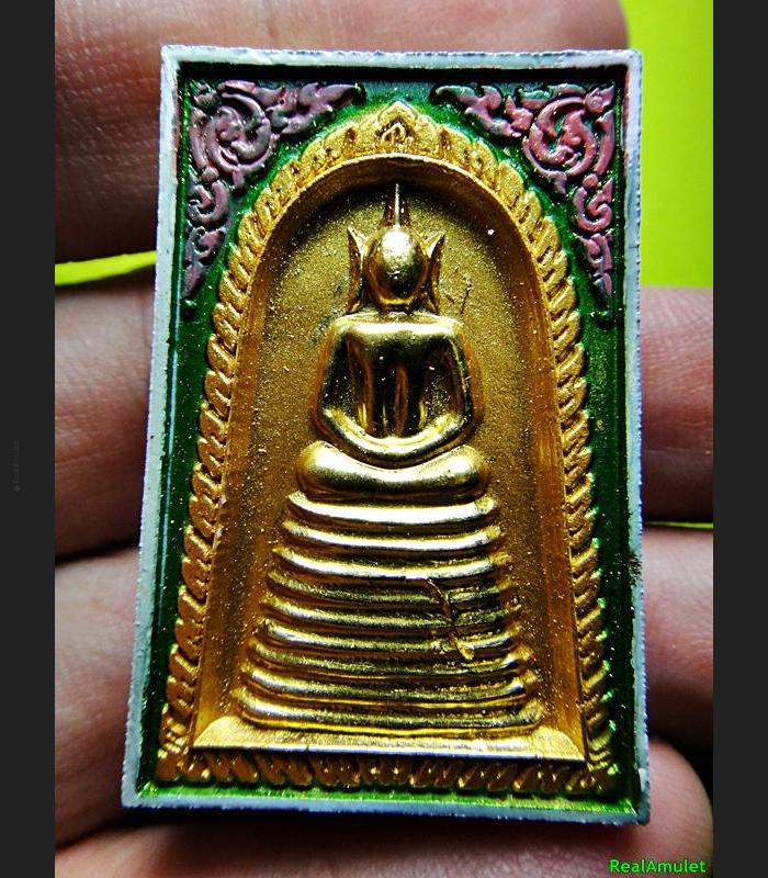 HANDMADE THAI REAL AMULET SOMDEJ 108 MONKS BLESSING WAT NOK 9ROW SEAT GOLD LEAF