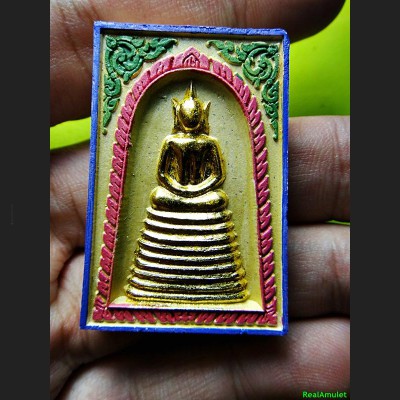 THAI REAL AMULET SOMDEJ 108 MONK MASS BLESSED WAT NOK 9ROW SEAT GOLD YELLOW