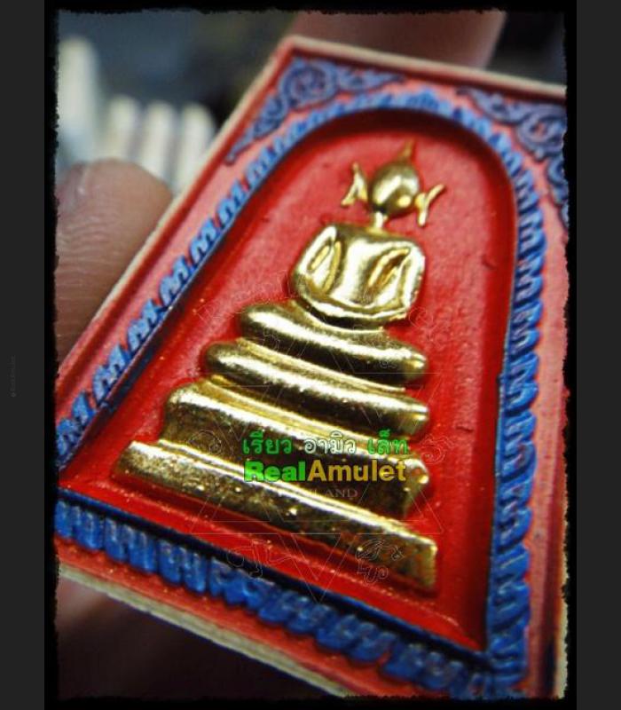 THAI REAL AMULET SOMDEJ 108 MONK MASS BLESSED WAT NOK 3ROW SEAT GOLD PAINT RED