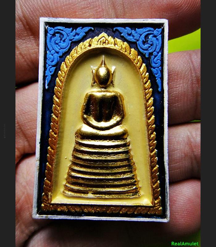 HAND PAINT THAI REAL AMULET SOMDEJ 108 MONK MASS BLESSED WAT NOK 9ROW SEAT GOLD