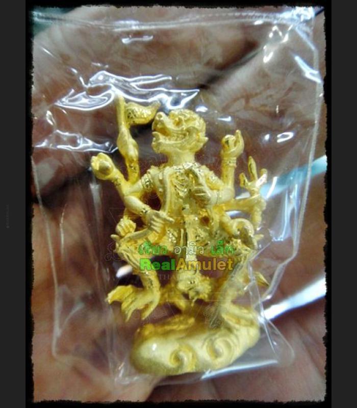 HANUMAN MINIATURE ARMED MONKEY 8HAND VICTORY RID ENEMY RICH MONEY THAI AMULET LP KEY BE2554 GOLD 24K PLATED