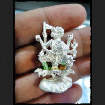 HANUMAN MINIATURE ARMED MONKEY 8HAND VICTORY RID ENEMY RICH MONEY THAI AMULET LP KEY BE2554 SILVER 24K PLATED