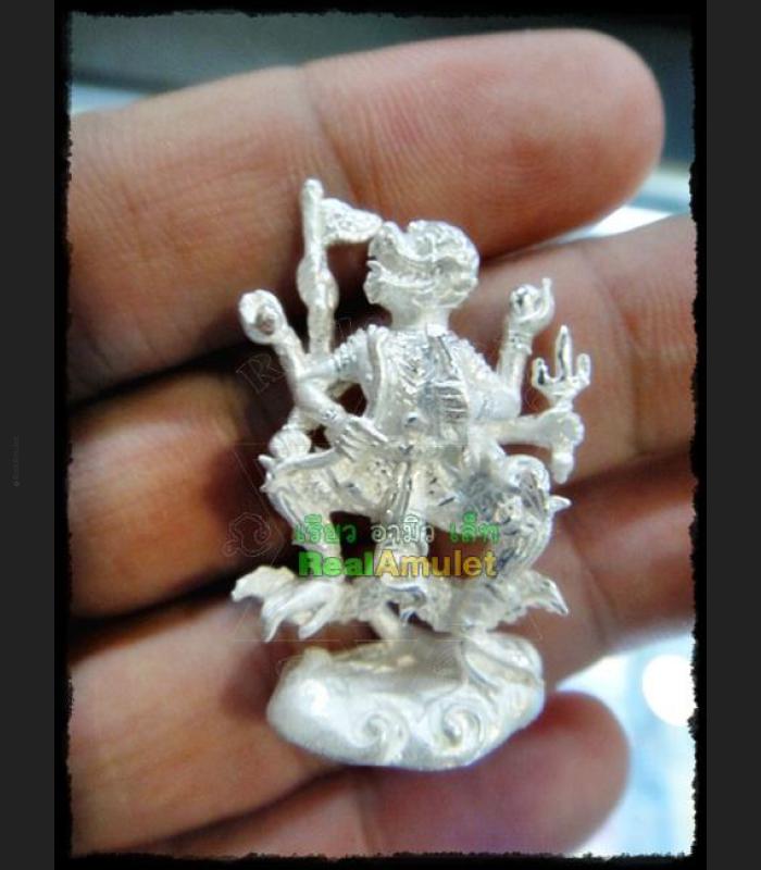 HANUMAN MINIATURE ARMED MONKEY 8HAND VICTORY RID ENEMY RICH MONEY THAI AMULET LP KEY BE2554 SILVER 24K PLATED