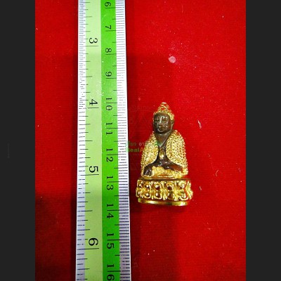 MINI SEATED THAI BUDDHA BRONZE STATUE AMULET GOLD WATSUTAD DEITY MARCY LUCK
