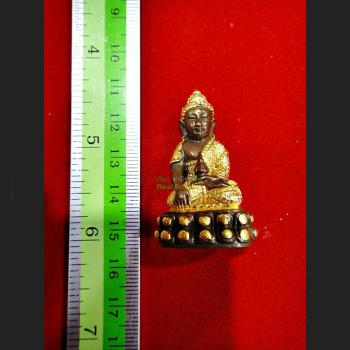MINI SEATED THAI BUDDHA BRONZE STATUE AMULET GOLD WATSUTAD DEITY MARCY LUCK