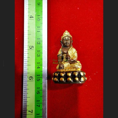 MINI SEATED THAI BUDDHA BRONZE STATUE AMULET GOLD WATSUTAD DEITY MARCY LUCK
