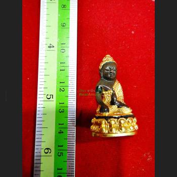 MINI SEATED THAI BUDDHA BRONZE STATUE AMULET GOLD WATSUTAD DEITY MARCY LUCK