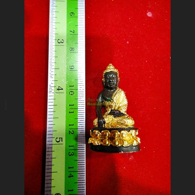 MINI SEATED THAI BUDDHA BRONZE STATUE AMULET GOLD WATSUTAD DEITY MARCY LUCK