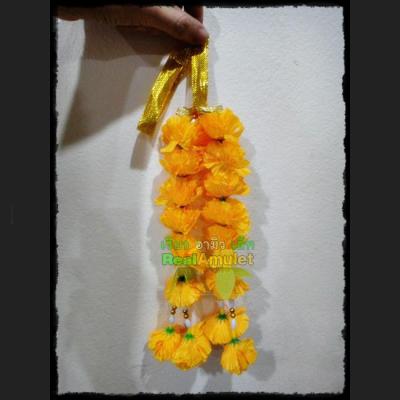 HANDMADE PLASTIC FLOWER RIBBON GARLAND FESTOON WORSHIP OFFERING THAI AMULET YELLOW