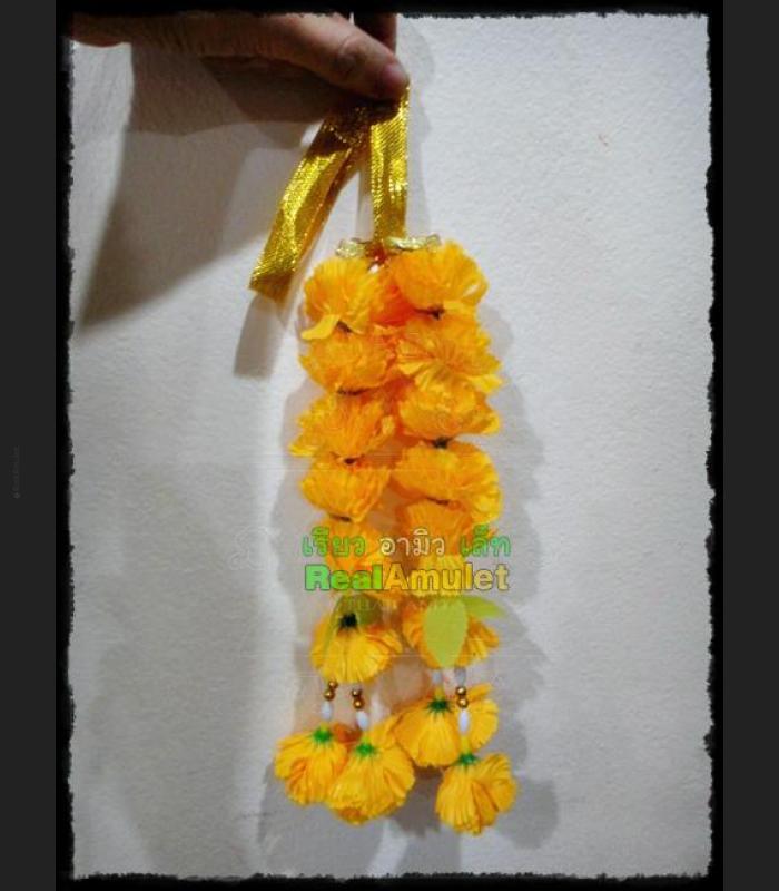 HANDMADE PLASTIC FLOWER RIBBON GARLAND FESTOON WORSHIP OFFERING THAI AMULET YELLOW