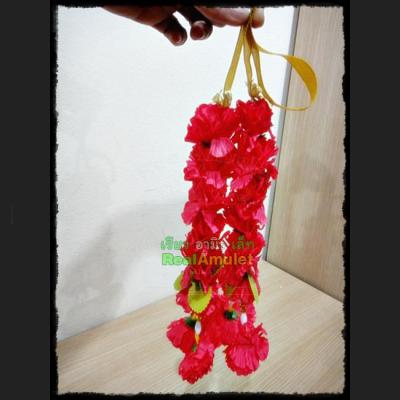 HANDMADE PLASTIC FLOWER RIBBON GARLAND FESTOON WORSHIP OFFERING THAI AMULET RED PINK