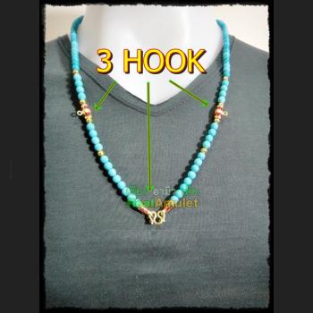 HANDMADE NECKLACE BEAD HANDICRAF WEARING THAI AMULET W & 3HOOK BLUE STONE