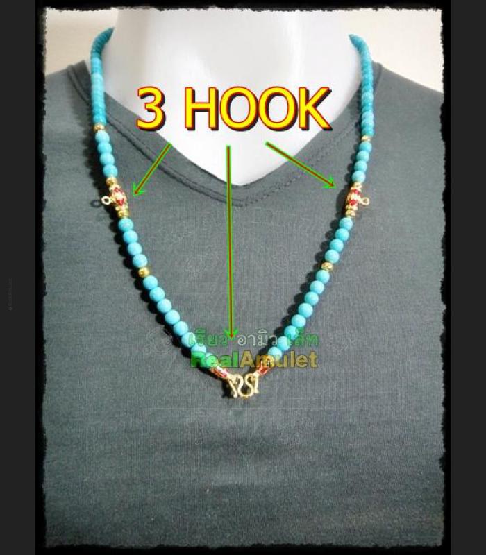 HANDMADE NECKLACE BEAD HANDICRAF WEARING THAI AMULET W & 3HOOK BLUE STONE