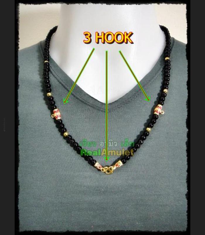 HANDMADE NECKLACE BEAD HANDICRAFT W & 3HOOK FOR WEARING THAI AMULET BLACK