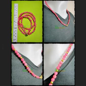 HANDMADE NECKLACE BEAD HANDICRAFT W-HOOK FOR WEARING THAI AMULET PINK